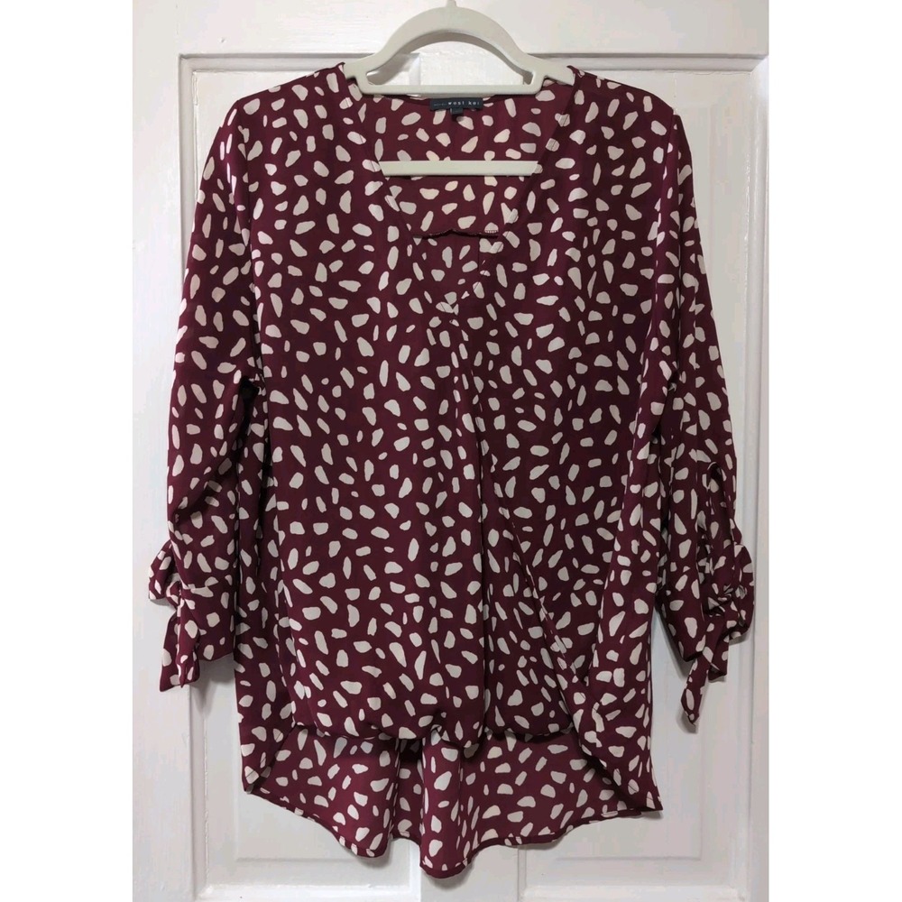 West Kei  Allen Surplice Hi Low Blouse Abstract Dots Artsy Woman's L(1281)